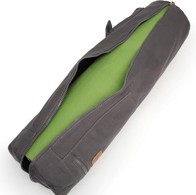 ELENTURE Canvas Yoga Mat Bag with Adjustable Strap & Pockets, Full-Zip Travel Gym Tote for Women & Men, Fits 1/4" & 1/3" Thick Mats, Lightweight Carrier for Yoga, Workout, Outdoor Use