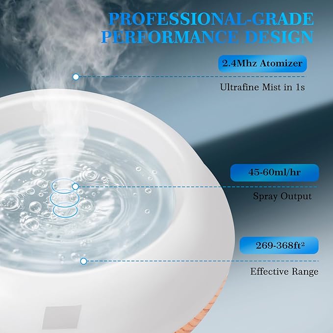 500ML Essential Oil Diffuser, Aromatherapy Diffuser with Remote Control, Multifunctional Air Diffusers for Home Office Room, Fragrance Aroma Diffuser with 7 Color LED & 2 Mist Mode, Light Brown