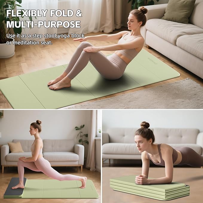 WOHAO 7-Fold Yoga Mat 70"x24" - 1/2 Inch Thick Folding Exercise Mat, Compact Non-Slip TPE Mat for Travel, Storage, Yoga & Home Gym, Lightweight & Portable
