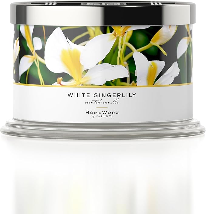HomeWorx by SLATKIN + CO. Candle- White Gingerlily, 18 oz. Premium Scented Candle - 30-55 Hours Burn Time