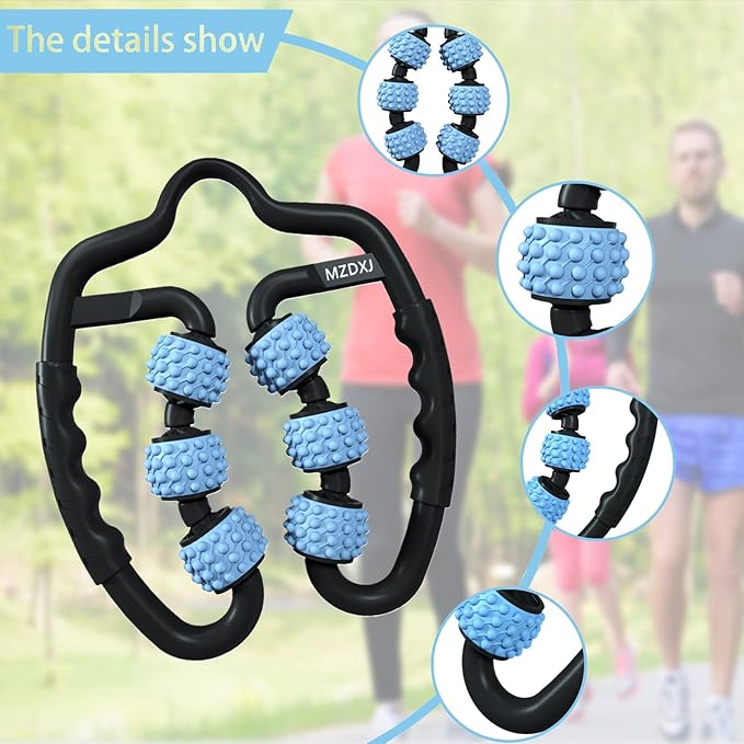 Cellulite Massage Tool Muscle Roller - Deep Fascia Massager & Dimpled Skin Remover for Legs, Thighs & Buttocks - Anti-Cellulite Roller, Smooth Skin, Pain Reliefs(Black Blue - 6 Wheel)