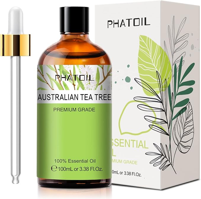 Australian Tea Tree 3.38fl.oz Essential Oil, PHATOIL Pure Aromatherapy Oils for Diffuser, Humidifier, Perfect for DIY Soap, Candle, Bath Bombs Making(100ml)