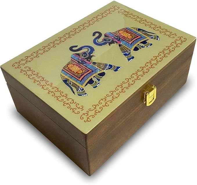 Octavius Gift's Select - Assorted Tea in Elephant Printed Wooden Box | 6 Flavors, 90 Tea Bags | Black & Green | Tea Gifts for Women & Men | Tea Variety Pack Gift Box