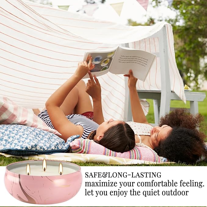 4 Pack Citronella Candles-3 Wick Scented Candles,Outdoor Candle Bulk 12 oz Large Candle Gift for Patio,Summer Gifts,Anniversaries GIF.