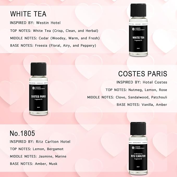 Hotel Diffuser Oils – 10 Luxury Essential Aromatherapy & Fragrance Oils, Inspired by 1 Hotel® Ritz-Carlton® &5 Star Hotel scents,Waterless Oil Set for Large Room, Spa & Office, Love Scent Gift Pack