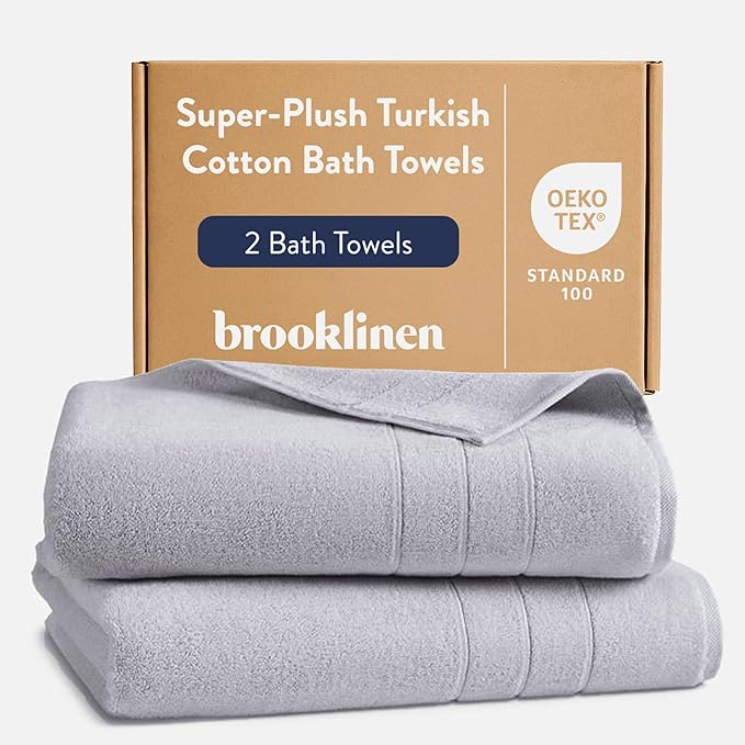 Brooklinen Super-Plush Turkish Cotton Bath Towels | Turkish Cotton, Set of 2, Cotton, 820 GSM, Perfect Bath Towels, for Bathroom, Spa, Shower, 30" x 58", Smoke Grey