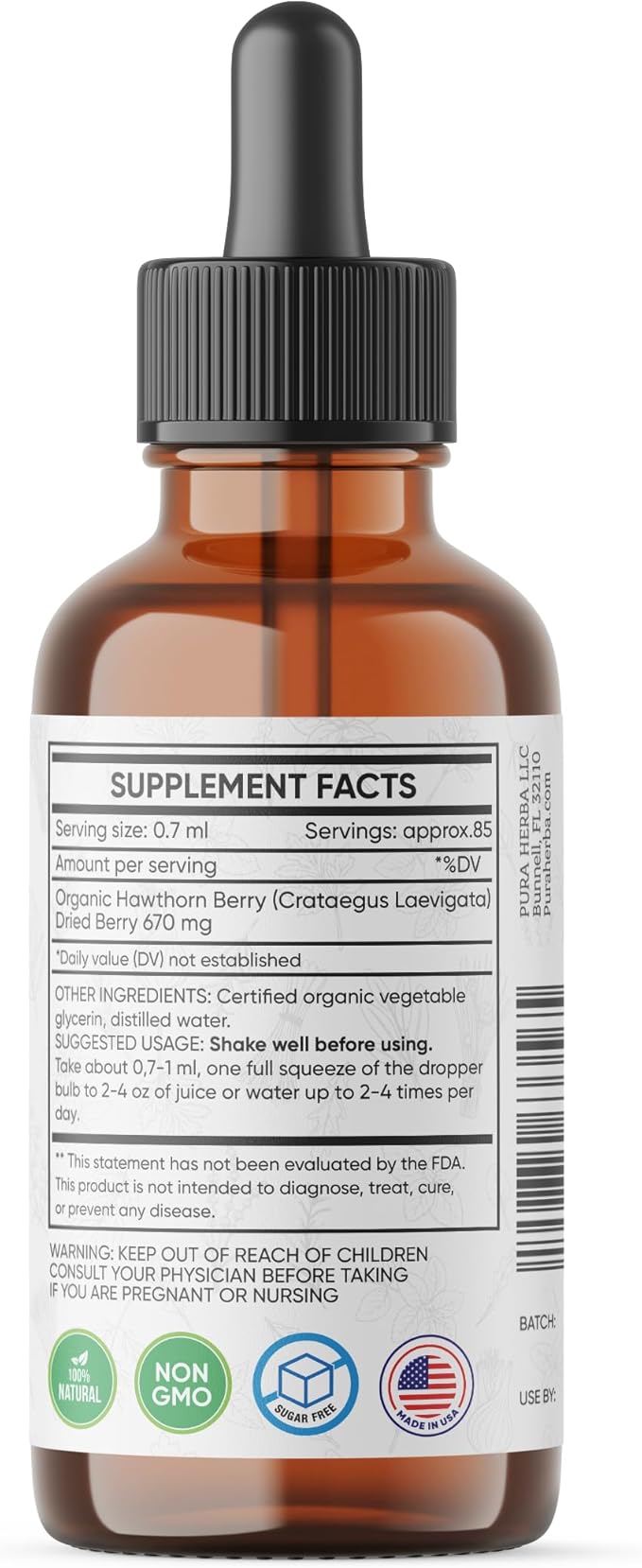 Hawthorn Berry Liquid Extract | Alcohol-Free, Vegan, Non-GMO, Gluten-Free | 2 oz Liquid Herbal Organic Tincture