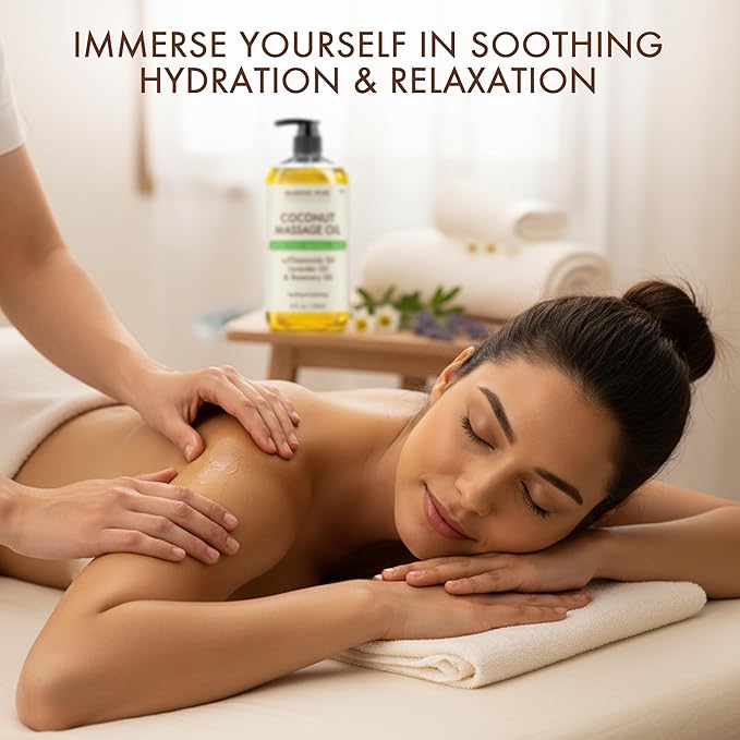 MAJESTIC PURE Coconut Massage Oil for Massage Therapy - Refreshing, and Relaxing - Natural Oils - for All Skin Types - Men and Women - 8 fl oz