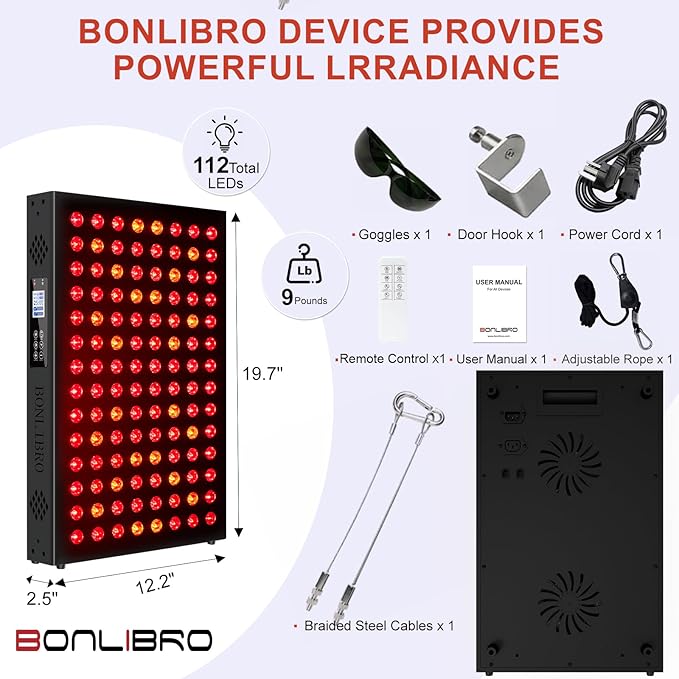 Red Light Therapy Panel for Face and Body, Infrared Light Therapy with Timer & Remote Control, Quad Wave 660nm 850nm 630nm 940nm Near Infrared Light Therapy Panel Portable Dual Chip LED Device