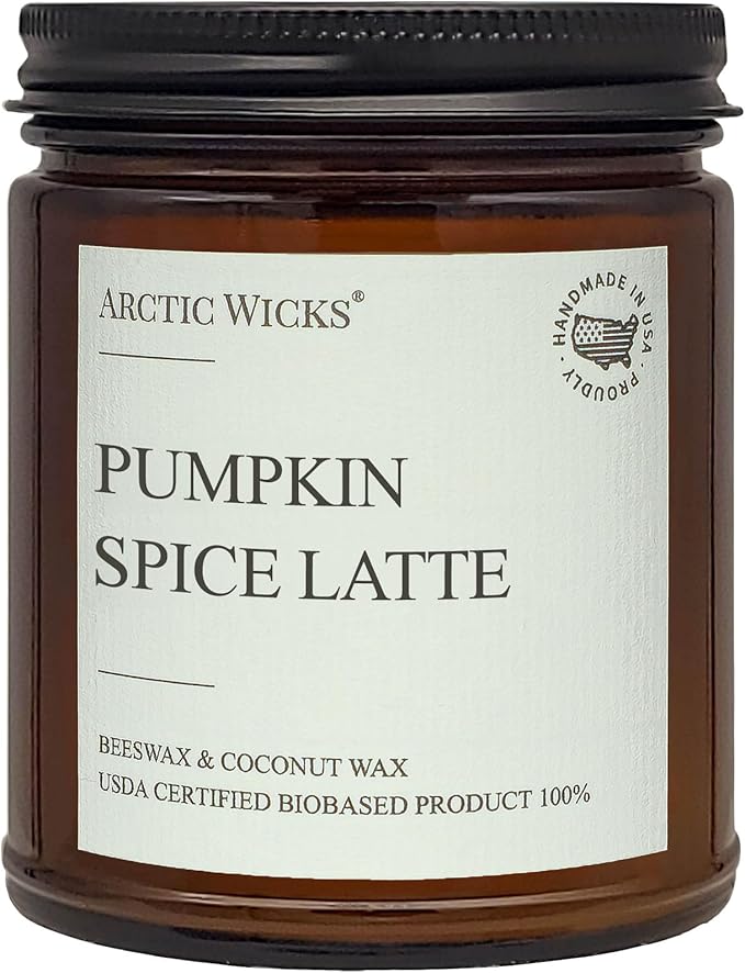 Arctic Wicks 3 Pack Fall Candles Honey Spiced Pear, Pumpkin Spice Latte, Apple Macintosh | Coconut Beeswax Candles | 9oz Amber Jar | Farmhouse Non-Toxic Clean Burn 100% USDA Certified Biobased
