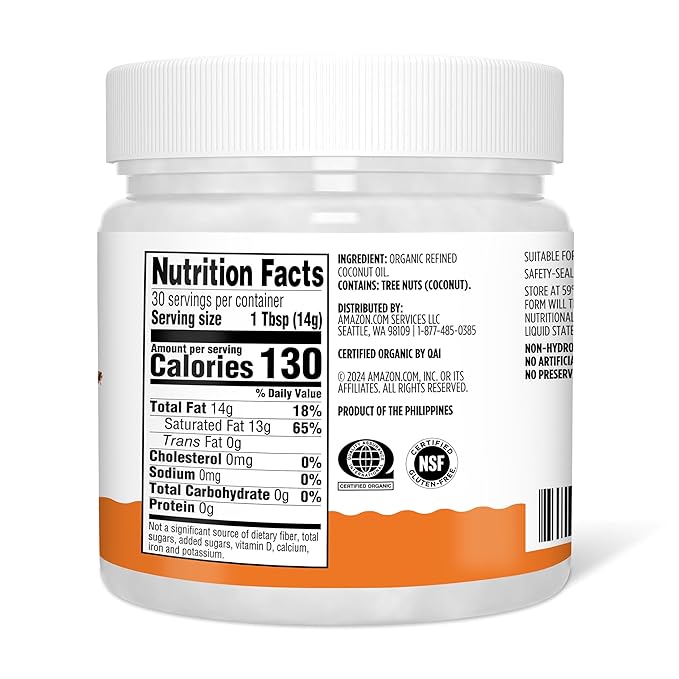 Amazon Grocery, Organic Refined Coconut Oil, 15 Fl Oz (Previously Amazon Fresh, Packaging May Vary)
