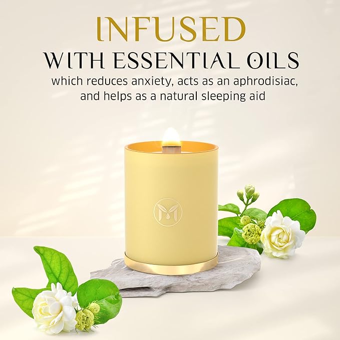MyrrhUSA Arabian Jasmine Scented Candle – 15oz Natural Soy Wax with Crackling Wooden Wick & Essential Oil | 80 Hour Burn | Luxury Aromatherapy Candle for Relaxation, Home Décor, Living Room & Bathroom