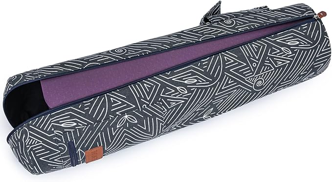 ELENTURE Canvas Yoga Mat Bag with Adjustable Strap & Pockets, Full-Zip Travel Gym Tote for Women & Men, Fits 1/4" & 1/3" Thick Mats, Lightweight Carrier for Yoga, Workout, Outdoor Use