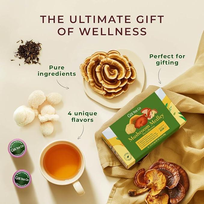 Gya Tea Co Mushroom Medly Tea Pod Collection Gift Set (16 Count) - Different Flavors Assorted Variety Pack