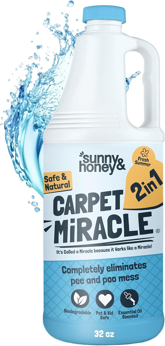 Sunny & Honey Carpet Cleaner Solution - 32 Fl Oz, Fresh Summer Scent - Rug Shampoo & Upholstery Cleaning Solution - Pet Surface Odor Eliminator & Pet Stain Remover