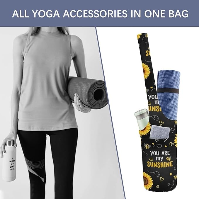 Aiyoolee Portable Yoga Mat Carrier Single Shoulder Bag with Pocket Spacious for Yoga Gym Fitness Travel