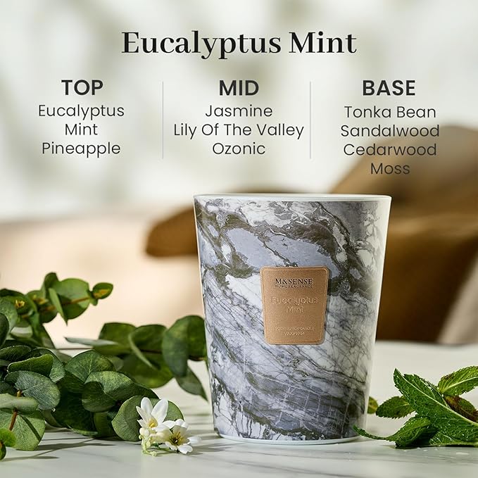 M&SENSE Extra Large Candle 35oz 150H EucalyptusMint Scented Candle, 3 Wick Highly Scented Jar Candle, XL Candles Gift for Stress Relief, Meditation, Yoga