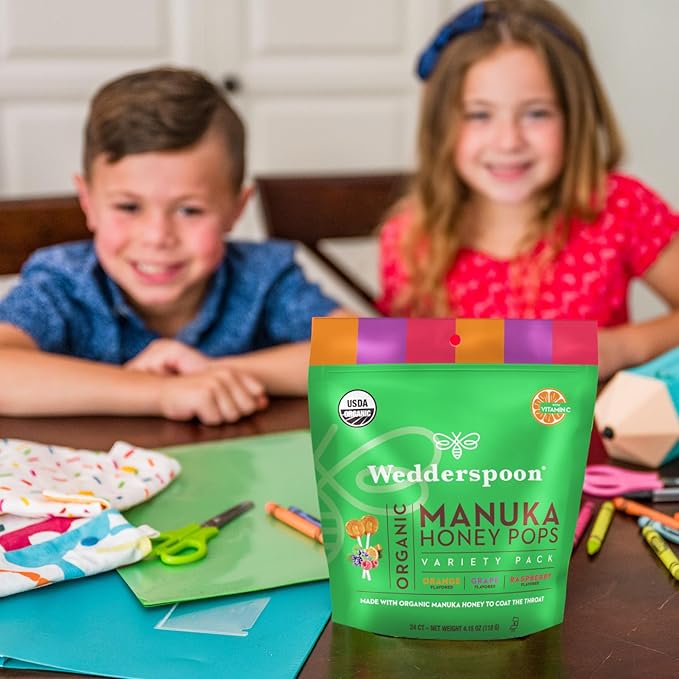 Wedderspoon Organic Manuka Honey Pops for Kids, Variety Pack 24 (Pack of 1)