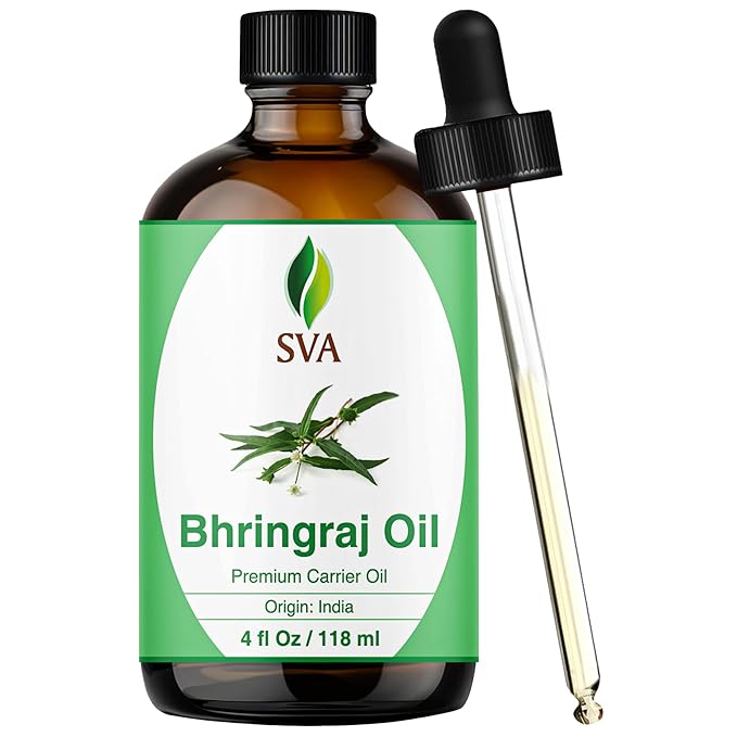 SVA Bhringraj Premium Carrier Oil 4oz (118ml) With Dropper for Hair Oiling, Scalp Massage & Skin Care