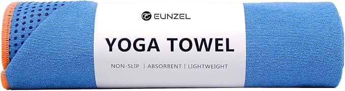 Eunzel Hot Yoga Towel - Microfiber Non Slip Yoga Mat Towel with Grip Dot Sweat Absorbent Towel for Hot Yoga, Pilates and Fitness 72" x 24", Blue/Orange