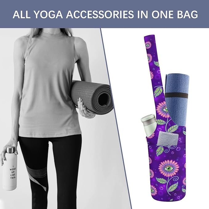 Meaudiwes Yoga Mat Bag for Women, Stylish Yoga Mat Tote Sling Carrier Bag, Long Strap Exercise Mats Totes Sport Storage Bag