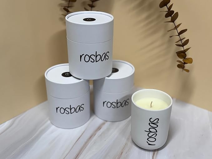 Rosbas Candle, Black Sea Scented, Natural Soy Wax, White Ceramic Jar, 8 oz, Cotton Wick, Gift Box, Long Burn Time, Home, Non-Toxic, Handmade in The USA