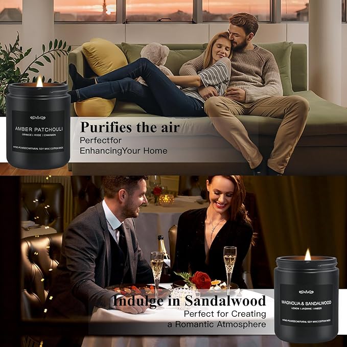 Scented Candles for Men Gift Set, Masculine Soy Candle Set with Leather, Smoke & Oak Scents – 4 Pack Manly Aromatherapy Candles for Home, Office & Relaxation Gifts for Him