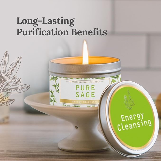 Magnificent 101 Long Lasting Pure Sage Scented Candle - 6 oz - 35 Hour Burn - Natural Soy Wax Smudge for House Energy Cleansing, Positive Vibes & Manifestation