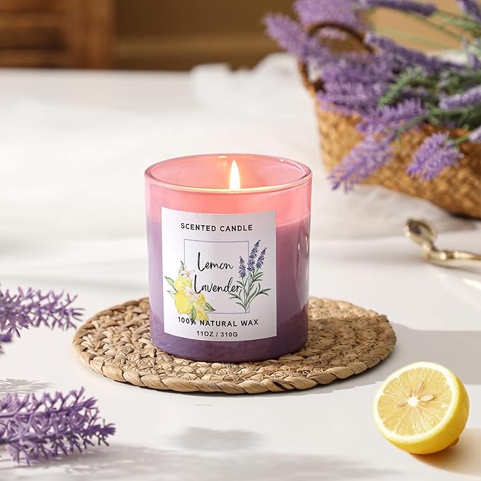 Lemon & Lavender Scented Candle - Spring &Summer Candle,Natutal Soy Wax Candles for Home Scented,Candle Gift for Women Men,11oz