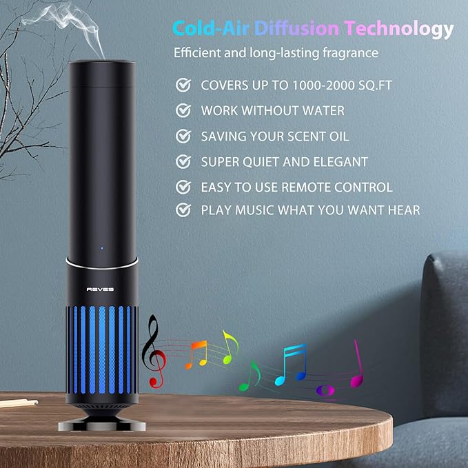 2025 Upgrade Hotel Scent Diffuser with Bluetooth Audio Speaker -Play Music & Diffuse Scent - Scent Air Machine for Home - Aromatherapy Waterless Essential Oil Diffuser for Whole House,Office -Black