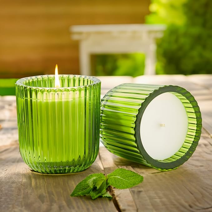 Eucalyptus Mint Outdoor Citronella Candle in Green Glass. 8oz. Burn time 50+ Hours. Made in The USA