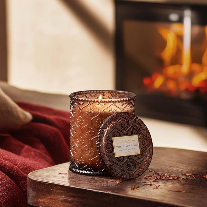 LA JOLIE MUSE Christmas Candle | Hearth & Velvet Flames | Saffron, Clove & Vanilla | 6 oz Natural Soy Wax | 40-Hour Clean Burn | Christmas Gift for Women & Family