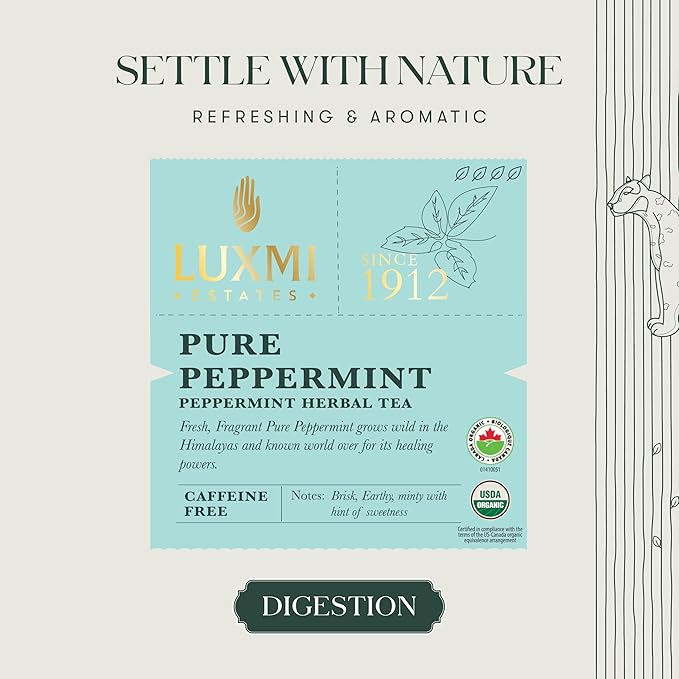 Luxmi Estates Purely Peppermint 25gm Tin | USDA Certified Organic Herbal Tea | Mint Tea Best for Night Time