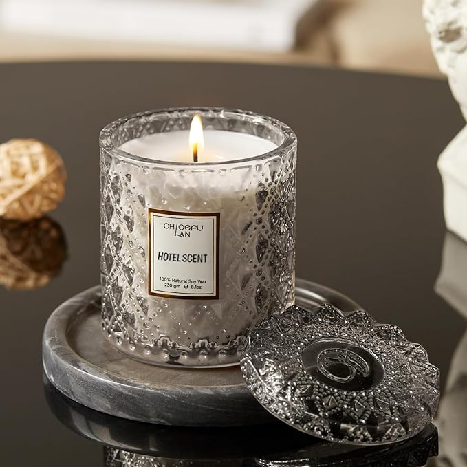Chloefu LAN Hotel Scented Candle Natural Essential Oil, Luxury Scented Soy Jar Candle Gifts, Highly Scented, 8.1oz, Unique Blend to Promote Sleep & Relieve Stress