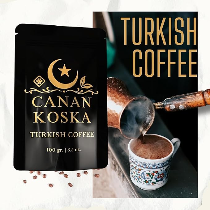 Canan Koska Turkish Coffee Medium Roast Ground Coffee 100% Arabica, Finely Ground for Rich Flavor and Smooth Texture, Ideal for Traditional Brewing in a Cezve - 3.5 Ounce (100g) - Pack Of 2