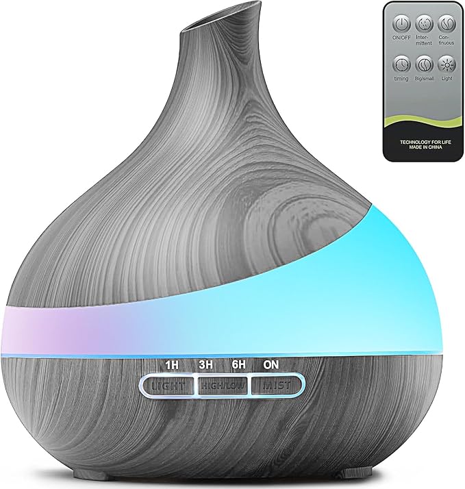 500ML Essential Oil Diffuser: Aroma Diffuser with Remote Control for Hotel Spa Yoga Room - Humidifiers for Bedroom with 14 Colors LED Night Light for Kids/Women Home Relaxation