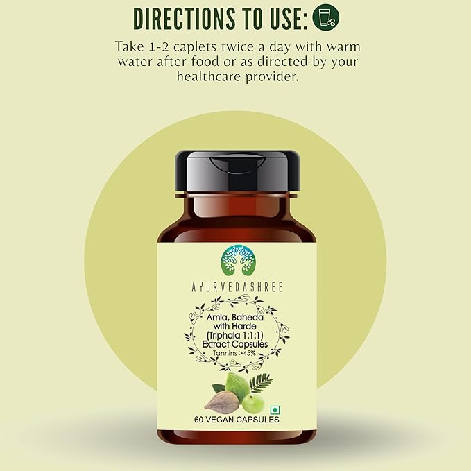 Triphala Extract 500mg - 60 Vegetarian Capsules | Amla, Baheda & Harad Extract | | All Natural | 100% Vegan | Gluten-Free.
