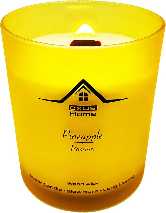 Exus Hand Crafted, Soy Wax, Wood Wick, Aromatic Candle. Non-Toxic (Pineapple/Passion)