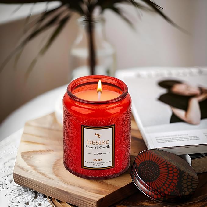 Sweet Rose Aromatherapy Candle - 50-Hour Burn Time | 7.5oz Soy Wax Candles | Long-Lasting | Stress Relief | Fresh Home Fragrance | Gift for Women (Red Glass Bottle)