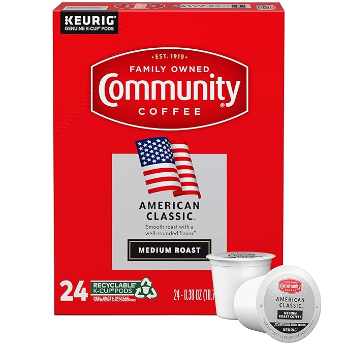Community Coffee American Classic 24 Count Coffee Pods, Medium Roast, Compatible with Keurig 2.0 K-Cup Brewers, 24 Count (Pack of 1)