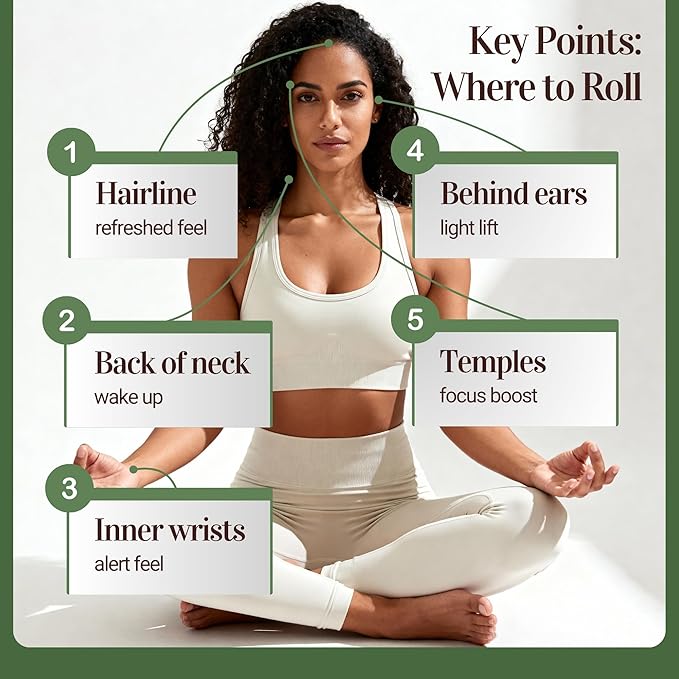 BodyJ4You Rosemary Essential Oil Roll On - Pure 100% USDA Organic MCT Coconut Oil - Natural Amethyst Stone Roller - Scalp Care Roots Temple Massage Hairline - Amber Glass Bottle Rollerball (10ml)