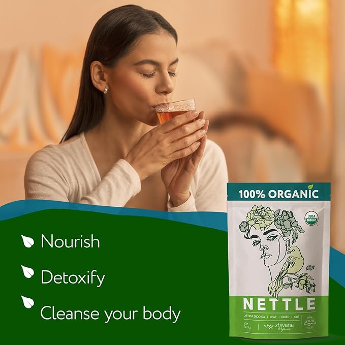 Zhivana Organics Nettle Tea – Nettle Leaf Organic, Nettle Tea Loose Leaf, Stinging Nettles Loose Leaf Organic, Ortiga Verde Organica - Dried Herbs for Medicinal Use - 8oz