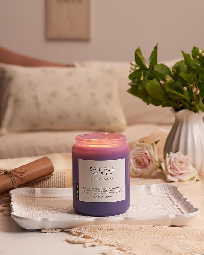 M&SENSE Santal Spruce Christmas Coconut Soy Candles for Home Scented, 19.4oz 110 Hour Slow Burning Large Candle Gift for Stress Relief, Meditation, Relaxing SPA, Best Smelling Christmas Gifts