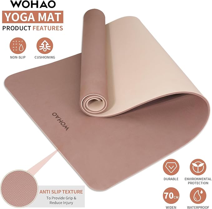 WOHAO Extra Thick 8mm Yoga Mat, 72"x28" Non Slip Exercise Mat, Reversible 2-Sided Dual Color Premium POE Material, with Carrying Strap for Yoga, Pilates, Home Gym