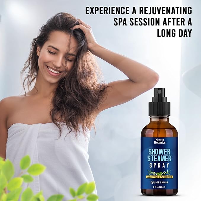 Eucalyptus & Peppermint Shower Steamer Spray 2 fl oz - Aromatherapy Mist for Spa with Pure, Natural Essential Oils - Refreshing Aroma for Clear Breathing & Mood Enhancement - Nexon Botanics