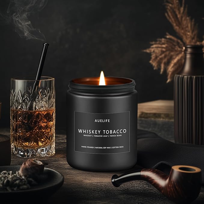 Scented Candles Set | Gifts for Men - 4Pack Masculine Candle, Soy Candles for Home Scented, Aromatherapy Gift for Dad Fathers Day, Home Fragrance of Whiskey Tobacco/Mahogany/Amber Patchouli/Leather