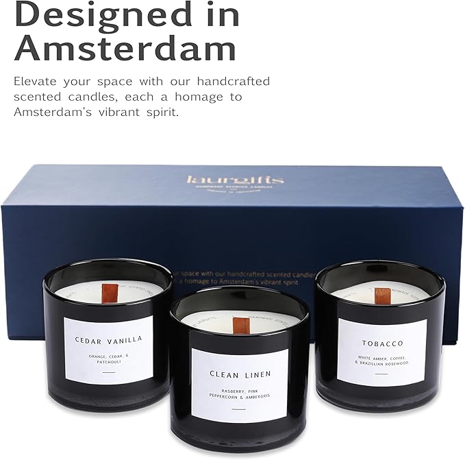 Scented Candles for Men – Masculine Candle Gift Set of 3 with Tobacco, Cedar Vanilla & Clean Linen – Luxury Navy Candles Gift Box, Birthday Gifts for Men, Candles for Boyfriend, Christmas Gifts