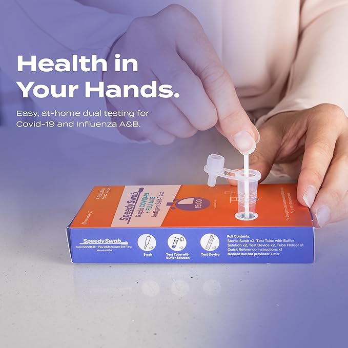 SpeedySwab COVID-19 and Flu A&B, 3-in-1 Antigen Rapid Combo Test, Results in 15 Minutes, FDA Authorized, At-Home Flu and COVID Test Kit, Easy to Use Nasal Swab (4 Pack)