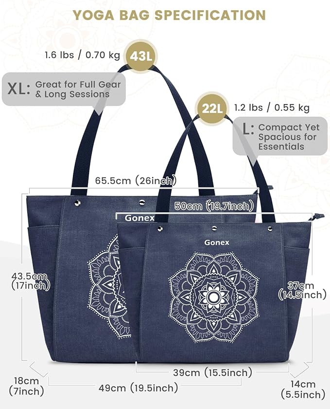 Gonex Yoga Mat Bag, Yoga Gym Bag Tote Bag with Multi Pockets For Women Men, Canvas Yoga Mat Carrier Take in Out Mat Easily For Pilates Travel Workout Office
