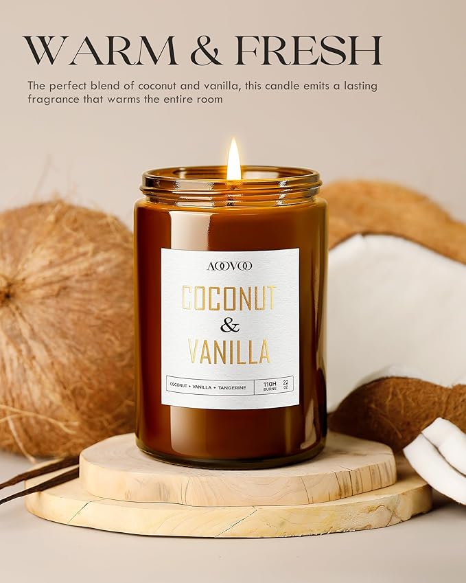 AOOVOO Vanilla Coconut Candle - Large Scented Candles 22oz, Soy Candles, Aromatherapy Candle, Soy Wax Candle